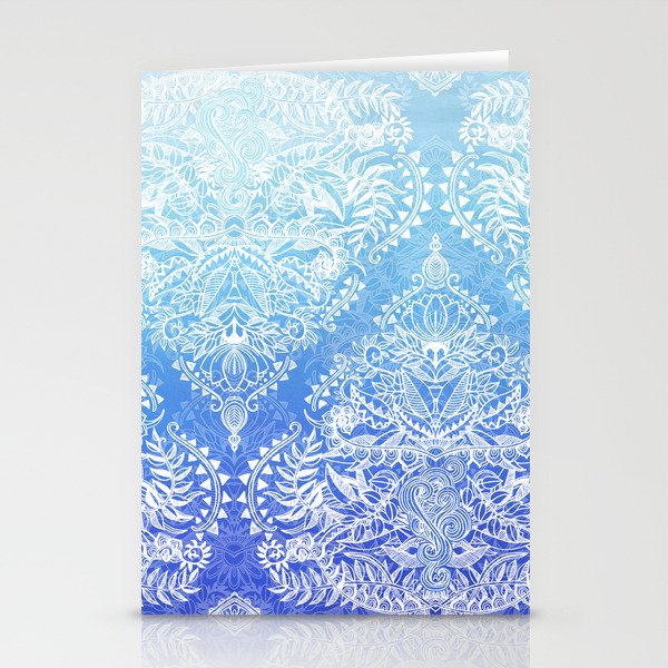 Out of the Blue - White Lace Doodle in Ombre Aqua and Cobalt Stationery Cards
