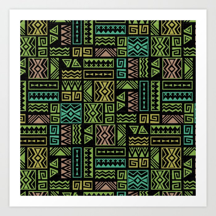 Polynesian Geometric Tapa Cloth - Black Art Print