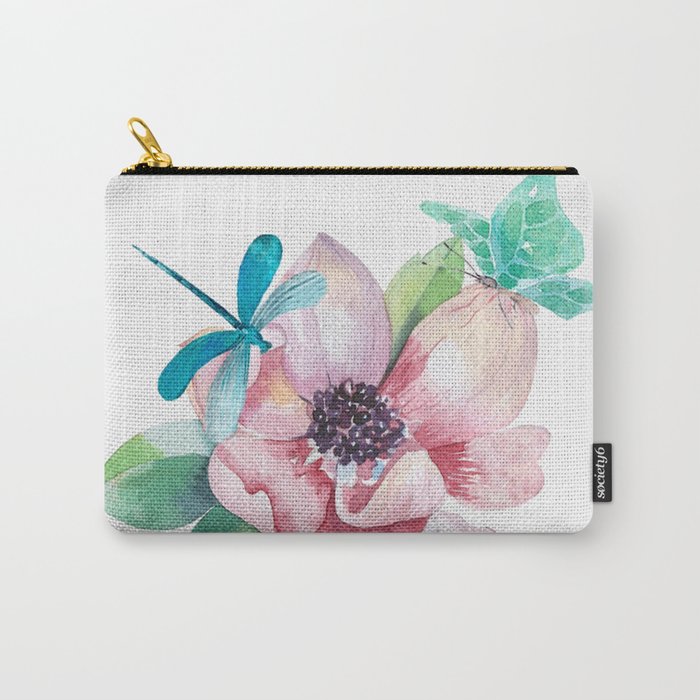 Butterfly and Dragonfly with Flowers Carry-All Pouch
