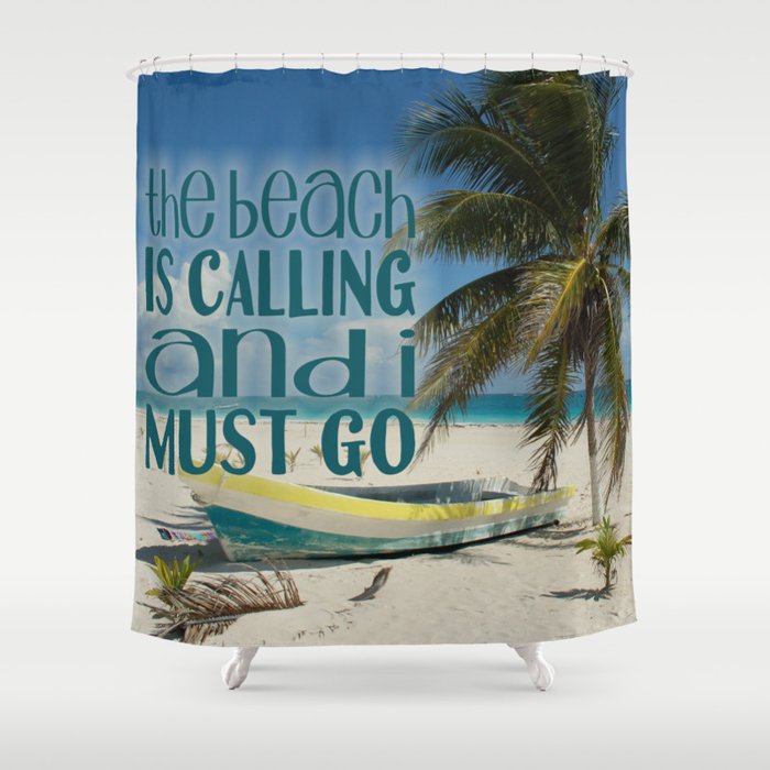 Tropical Beach Palm Tree Old Boat The Beach Is Callin Shower