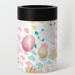 Easter Bunny And Eggs On Acrylic Paint Dots Pattern  Can Cooler
