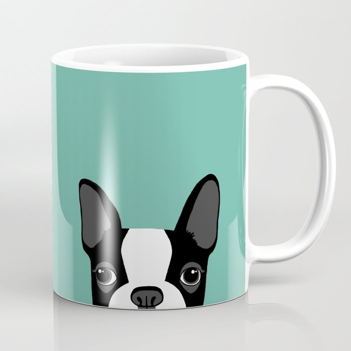 Boston Terrier Peek - Black on Teal Coffee Mug