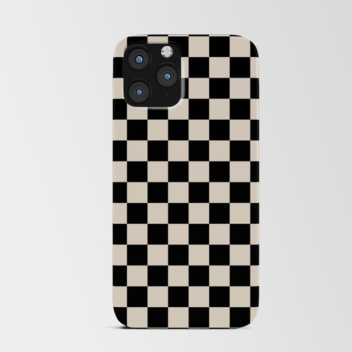 Checkerboard Mini Check Pattern in Black and Almond Cream iPhone Card Case