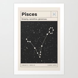 Pisces Constellation Retro Minimalist Zodiac Print Art Print