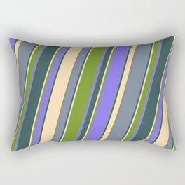 [ Thumbnail: Tan, Green, Medium Slate Blue, Slate Gray, and Dark Slate Gray Colored Lined/Striped Pattern Rectangular Pillow ]