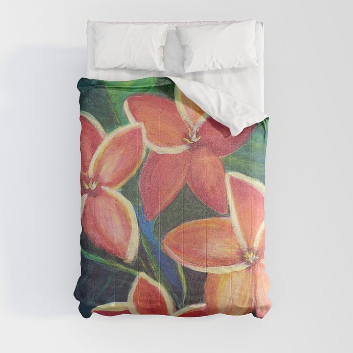 Orange Plumeria Flowers in Acrylic Comforter