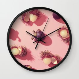 03_#Rambutan#mangosteen#tropical#fruits#in pink Wall Clock