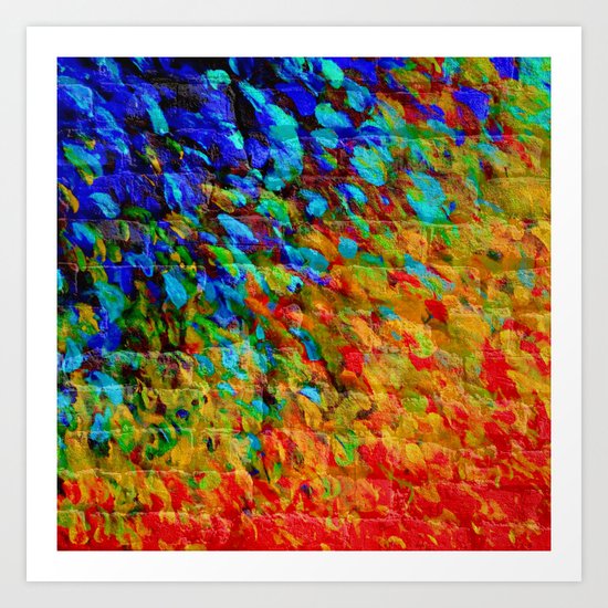 COLLISION COURSE - Bold Rainbow Splash Bricks Urban Jungle Ocean Waves Nature City Acrylic Painting Art Print