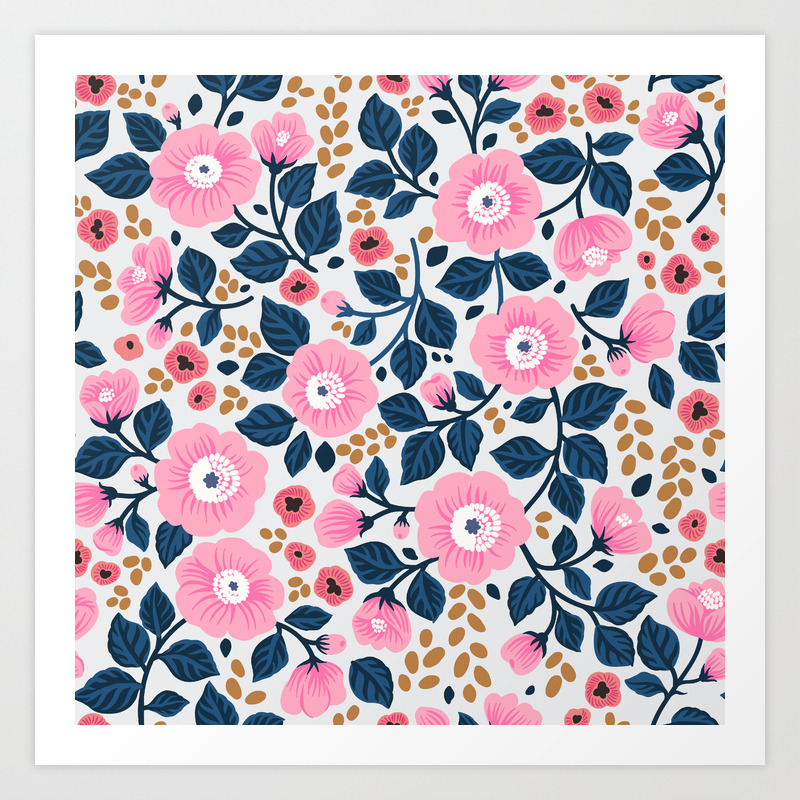 07 Floral Pattern White Background Pink Flowers Kunstdrucke Von Ann And Pen Society6