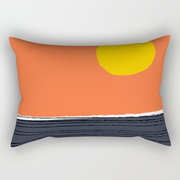 Shore - Dark Blue and Orange Minimalistic Colorful Sunset Art Design Pattern  Rectangular Pillow