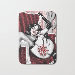 Montmartre Rapture Bath Mat | Sexy, Red, Drawing, Illustration, Macabre, Fetish, Chair, Pop Art, Stockings, Nude 