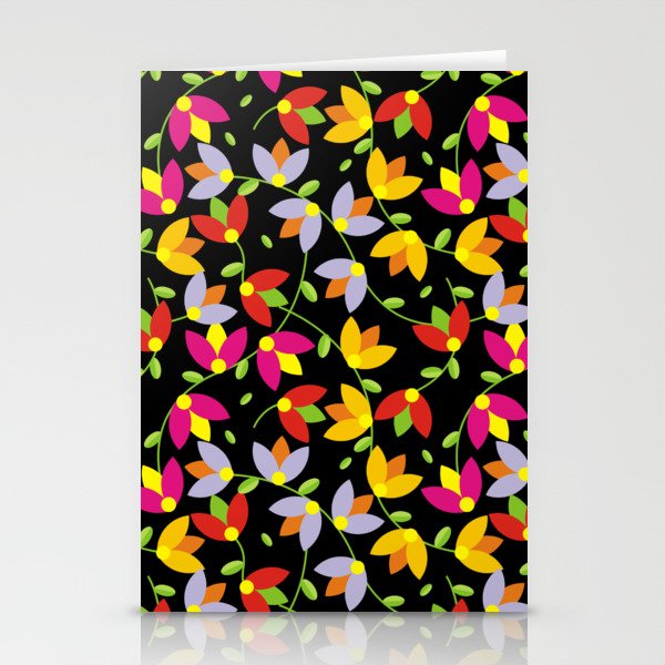 Vintage multicolored flower pattern isolated on dark background! Stationery Cards