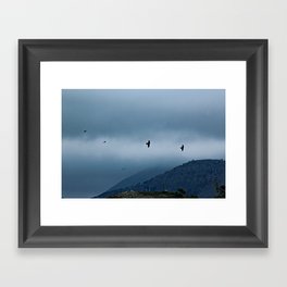 Ravens Birds Flying Clouds Mountains Landscape Framed Art Print