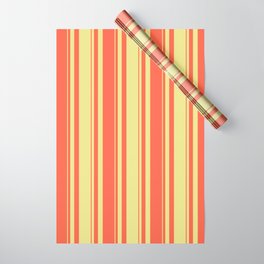 [ Thumbnail: Tan and Red Colored Stripes/Lines Pattern Wrapping Paper ]