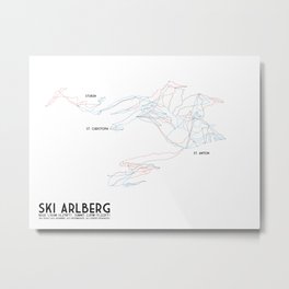 Ski Arlberg - St. Christoph and St. Anton - Labeled - Tirol, Austria - Minimalist Winter Trail Art Metal Print | Illustration, Vector, Graphic Design, Abstract 