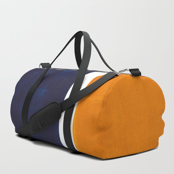 Navy Blue Yellow Ochre Abstract Minimalist Rothko Colorful Mid Century Color Block Pattern Duffle Bag