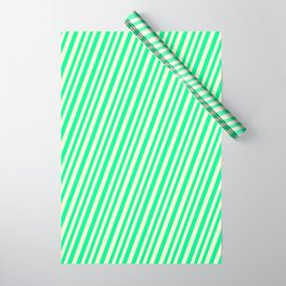 [ Thumbnail: Light Yellow and Green Colored Lined/Striped Pattern Wrapping Paper ]