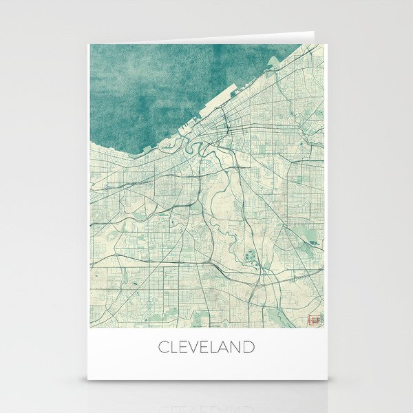 Cleveland Map Blue Vintage Stationery Cards