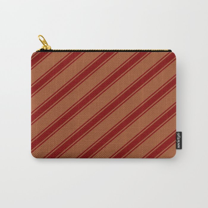 Sienna and Maroon Colored Lined/Striped Pattern Carry-All Pouch