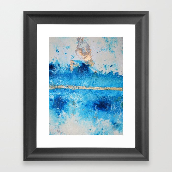 Rainy Day: a pretty minimal abstract mixed media piece in blue & gold ...