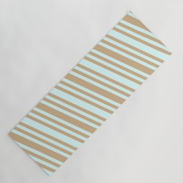 [ Thumbnail: Light Cyan & Tan Colored Striped Pattern Yoga Mat ]