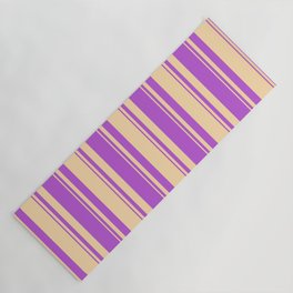 [ Thumbnail: Tan & Orchid Colored Stripes Pattern Yoga Mat ]