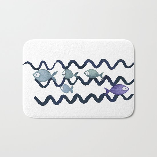 Against the Current - Maritime Simple Fish Design Bath Mat