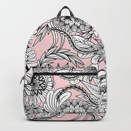 Girly Modern Pink Black White Floral Drawings Backpack | Pretty, White, Trendy, Artsy, Illustrations, Artistic, Black, Patterns, Popular, Pink 