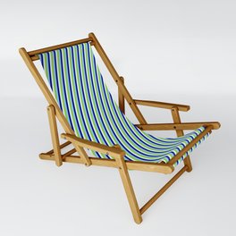 [ Thumbnail: Blue, Light Cyan, Green, and Light Sky Blue Colored Lines/Stripes Pattern Sling Chair ]