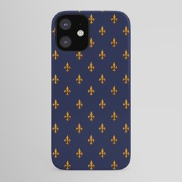 Blue & Gold Fleur-de-Lis Pattern iPhone Case