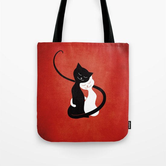 White And Black Cats In Love (red) Tote Bag