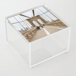 Brooklyn Bridge in New York City, USA | View on downtown from the bridge | Travel photography print | New York people walking | Tipical NY building architecture photo Art Print Acrylic Box