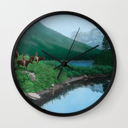 The Hunting Ground - Blackfoot American Indian Wall Clock | Landscape, Digital, Americanindians, Painting, Montana, Horses, Horseback, Colorizedphoto, Blackfoot, Huntingparty 