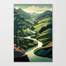 A Winding River through a Green Valley Canvas Print
