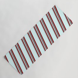 [ Thumbnail: Grey, Dark Red & Light Cyan Colored Stripes/Lines Pattern Yoga Mat ]