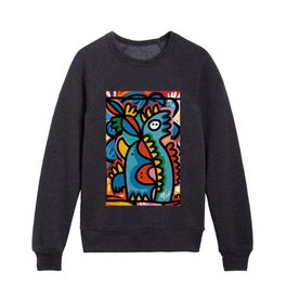 Colorful Graffiti Creature Street Art with Abstract Tribal Pattern Kids Crewneck