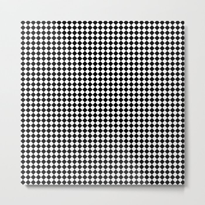 Classic Black & White Small Diamond Checker Board Pattern Metal Print