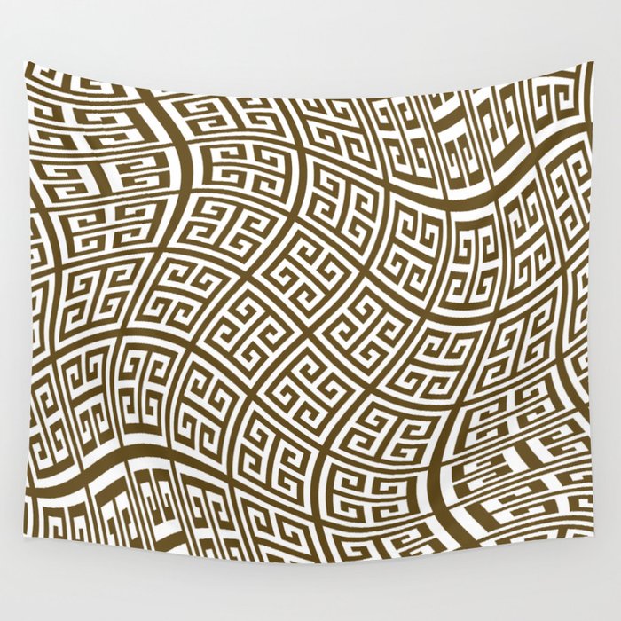 Dark Brown and White Greek Key Liquify Wall Tapestry