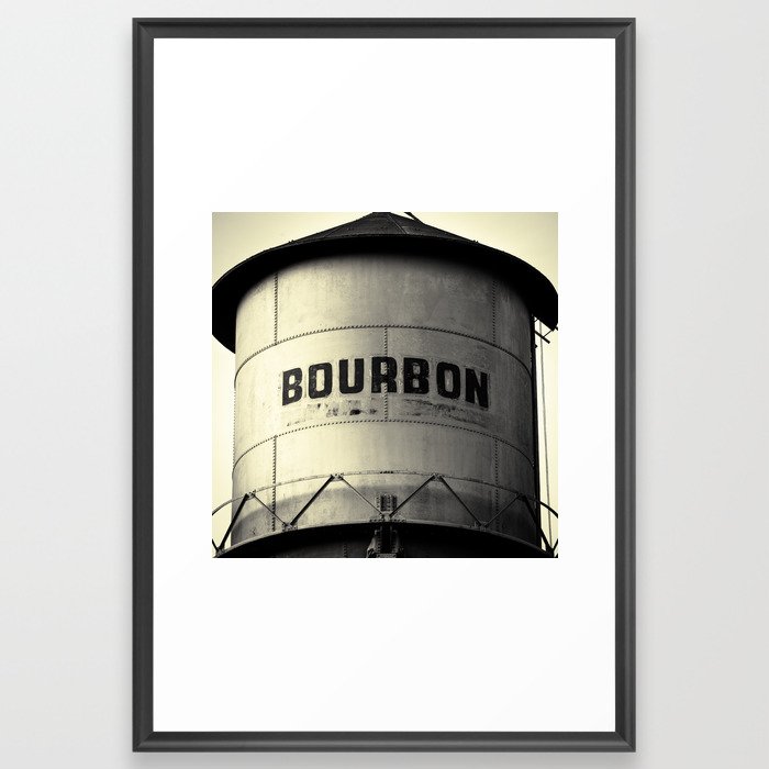 Bourbon Whiskey Water Tower - Square BW Pub Art Framed Art Print
