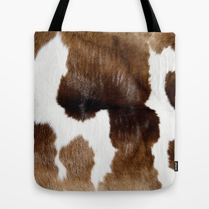 Cow fur cowhide leather brown Tote Bag
