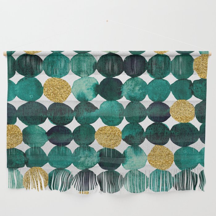 Dots pattern - emerald and gold Wall Hanging