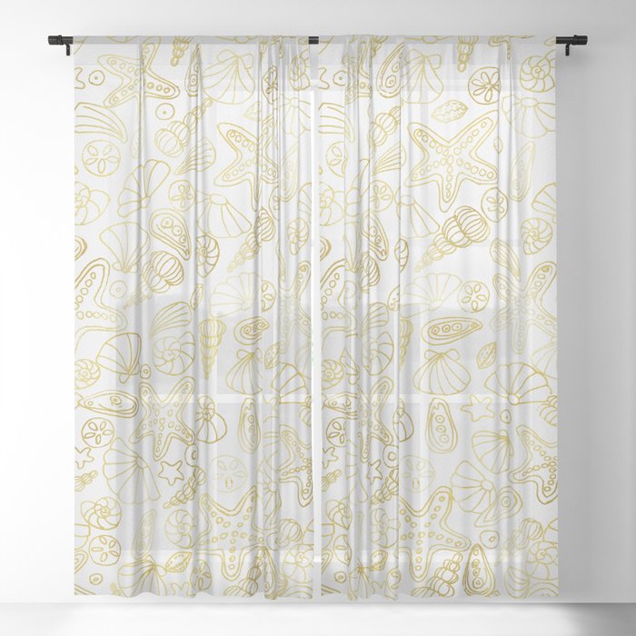 Golden Seashells Sheer Curtain By Cynh Society6