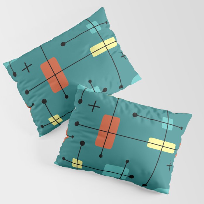 Rounded Rectangles Squares Teal Pillow Sham