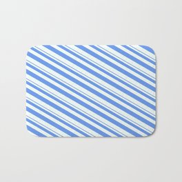 [ Thumbnail: Cornflower Blue & Mint Cream Colored Lines/Stripes Pattern Bath Mat ]