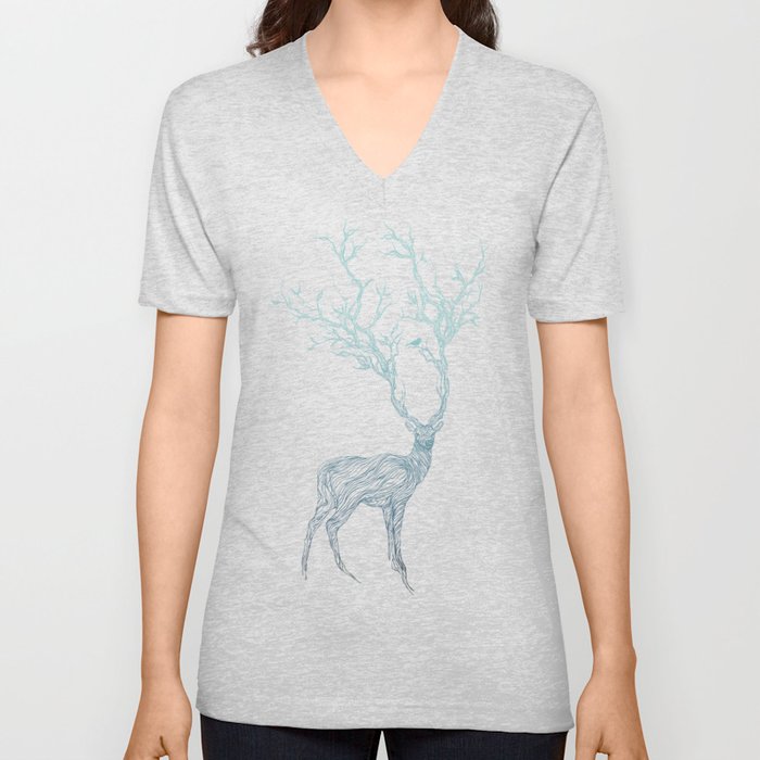 Blue Deer V Neck T Shirt