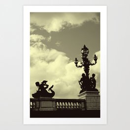 Le Pont Alexandre III  Art Print | Landmark, Street Lamp, Digital, Sculptures, Bridge, Parisian, Sepia, Antique, France, Lantern 