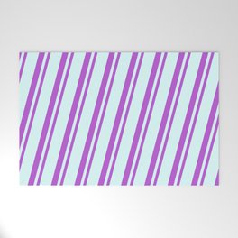 [ Thumbnail: Light Cyan and Orchid Colored Lined/Striped Pattern Welcome Mat ]