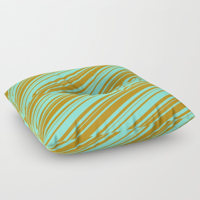 Aquamarine and Dark Goldenrod Colored Lined/Striped Pattern Floor Pillow