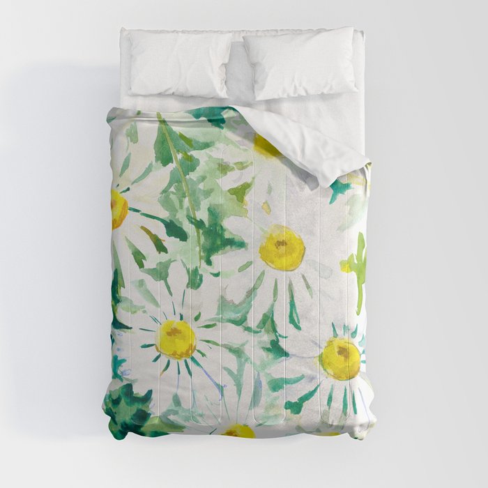 Chamomile Flowers, Herval design Field flowers wild flowers floral art Comforter