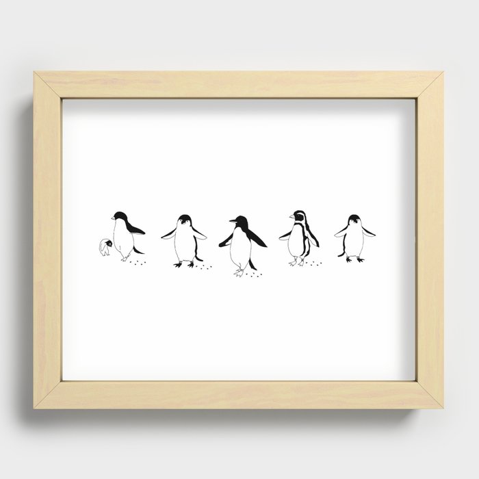 Illustration of a cute penguins walking Recessed Framed Print